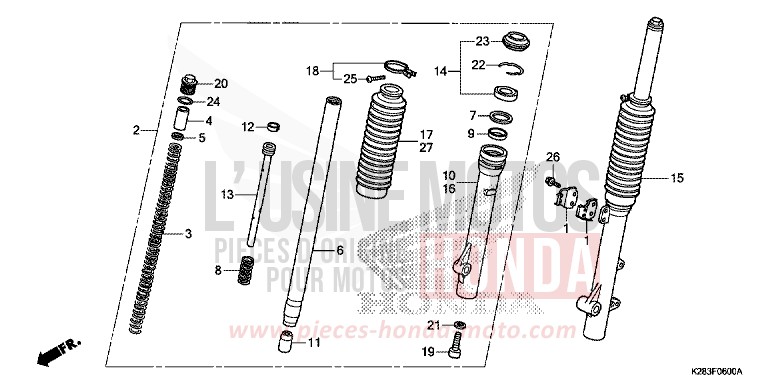 FOURCHETTE AVANT de CRF125F "Petites Roues" EXTREME RED (R292) 2019
